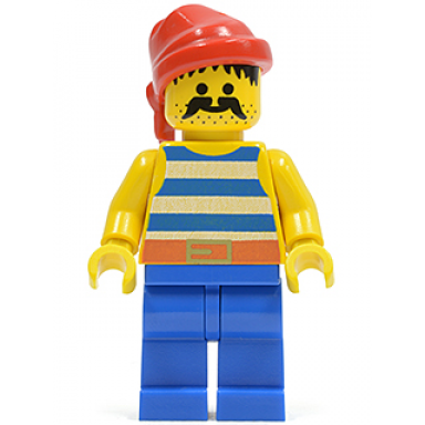 pirate blue white stripes shirt blue legs red bandana belt with gold buckle