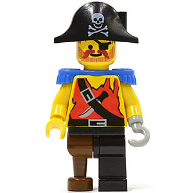 pirate shirt with knife black leg with peg leg black pirate hat with skull blue epaulettes