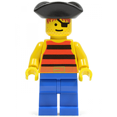 pirate red black stripes shirt blue legs black pirate triangle hat