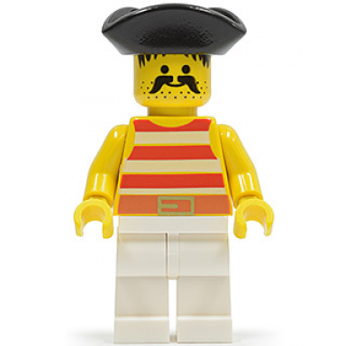 pirate red white stripes shirt white legs black pirate triangle hat