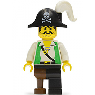 pirate green vest black leg with pegleg black pirate hat with skull