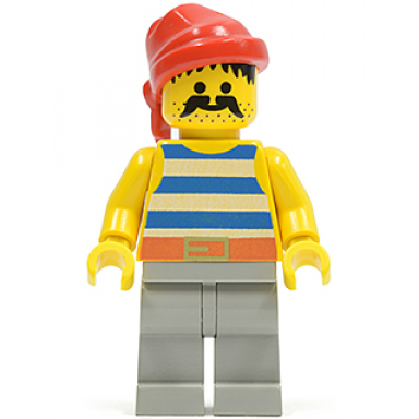 pirate blue white stripes shirt light gray legs red bandana
