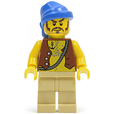 pirate vest and anchor tattoo tan legs blue bandana brown moustache