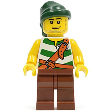pirate green white stripes reddish brown legs dark green bandana smirk and stubble beard