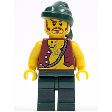pirate vest and anchor tattoo dark green legs dark green bandana brown moustache