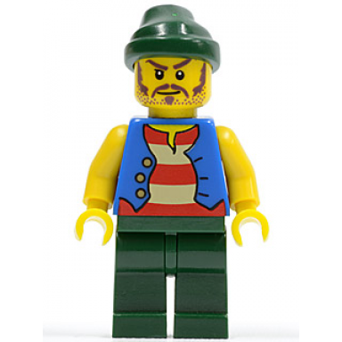 pirate blue vest dark green legs dark green bandana long brown moustache