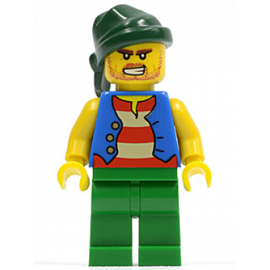 pirate blue vest green legs dark green bandana bared teeth