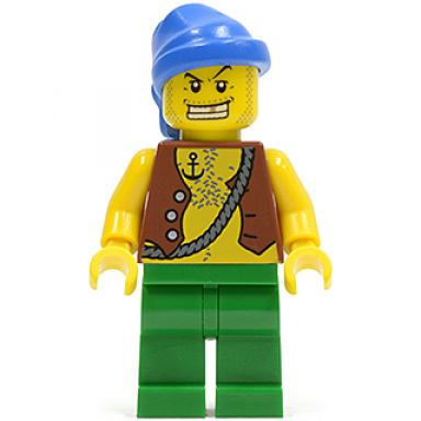 pirate vest and anchor tattoo green legs blue bandana gold tooth