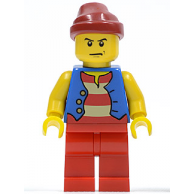 pirate blue vest red legs dark red bandana scowl