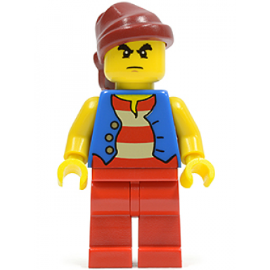 pirate blue vest red legs dark red bandana bushy eyebrows