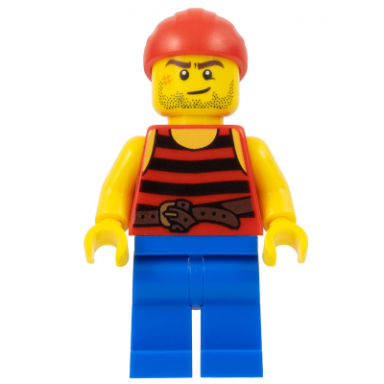 pirate 3 - black and red stripes blue legs scar