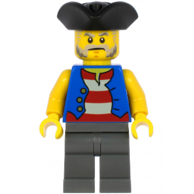 pirate - black pirate triangle hat blue vest dark bluish gray legs