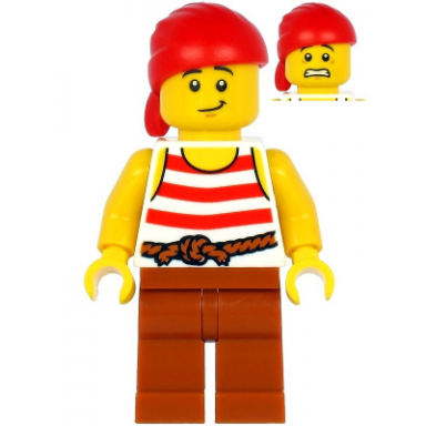 pirate - red bandana white shirt with red stripes dark orange legs