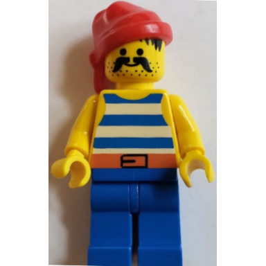 pirate blue white stripes shirt blue legs red bandana belt with black buckle