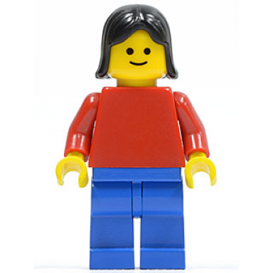 plain red torso with red arms blue legs black female hair