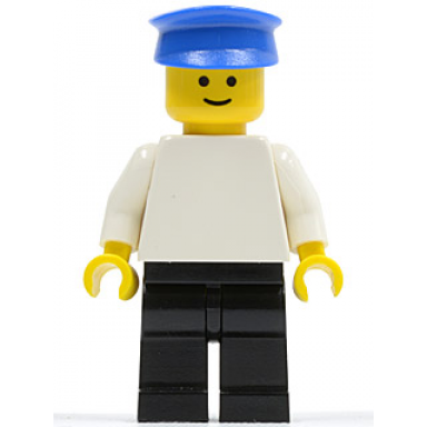 plain white torso with white arms black legs blue hat