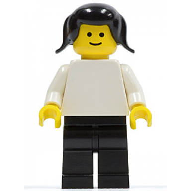 plain white torso with white arms black legs black pigtails hair