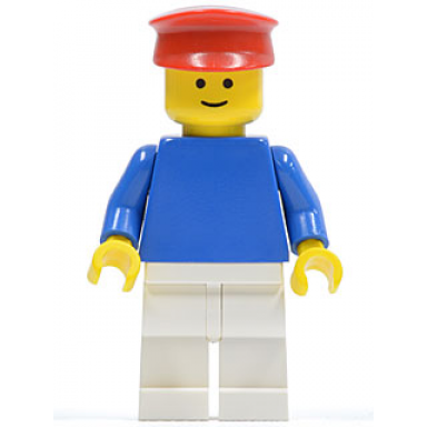 plain blue torso with blue arms white legs red hat
