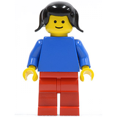 plain blue torso with blue arms red legs black pigtails hair