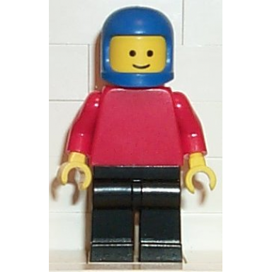 plain red torso with red arms black legs blue classic helmet