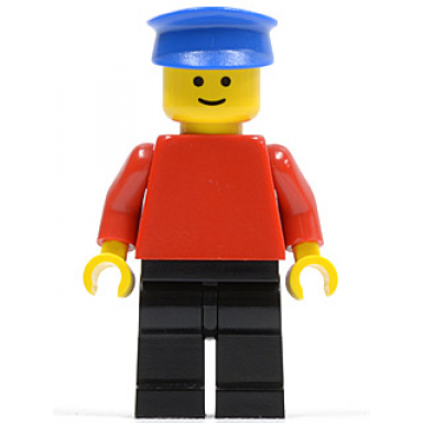 plain red torso with red arms black legs blue hat