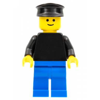 plain black torso with black arms blue legs black hat