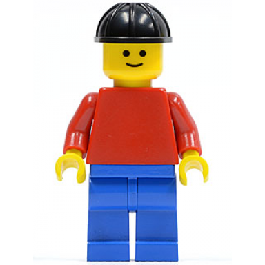 plain red torso with red arms blue legs black construction helmet
