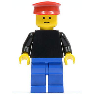 plain black torso with black arms blue legs red hat