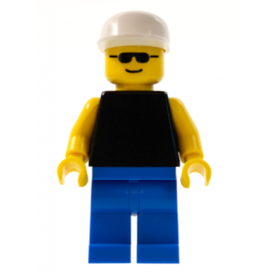 plain black torso with yellow arms blue legs sunglasses white cap