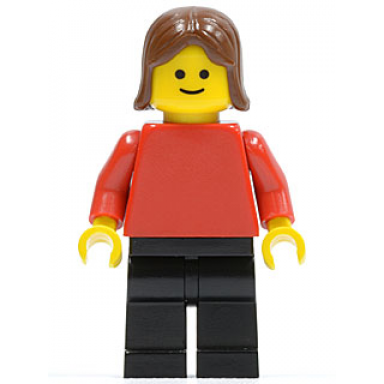 plain red torso with red arms black legs brown female hair