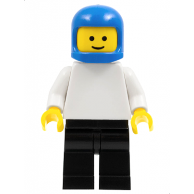 plain white torso with white arms black legs blue classic helmet