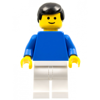 plain blue torso with blue arms white legs black male hair