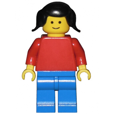 plain red torso with red arms blue legs black pigtails hair