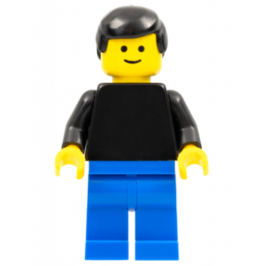 plain black torso with black arms blue legs black male hair