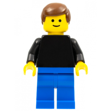 plain black torso with black arms blue legs brown male hair