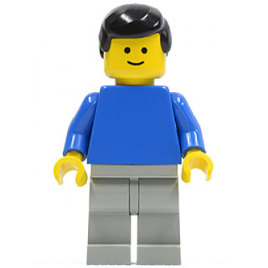 plain blue torso with blue arms light gray legs black male hair