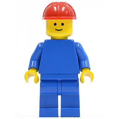 plain blue torso with blue arms blue legs red construction helmet