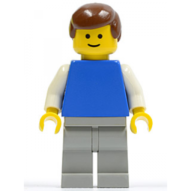 plain blue torso with white arms light gray legs brown male hair