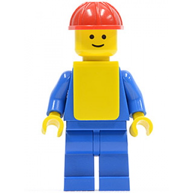 plain blue torso with blue arms blue legs red construction helmet yellow vest