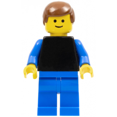 plain black torso with blue arms blue legs brown male hair