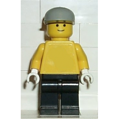plain yellow torso with yellow arms black legs light gray cap