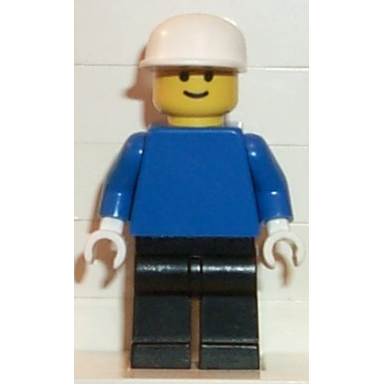 plain blue torso with blue arms black legs white cap