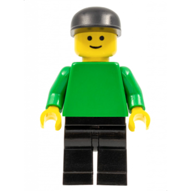plain green torso with green arms black legs black cap