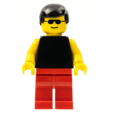 plain black torso with yellow arms red legs sunglasses black male hair