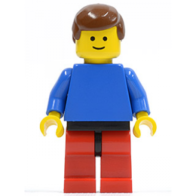 plain blue torso with blue arms red legs with black hips brown male hair