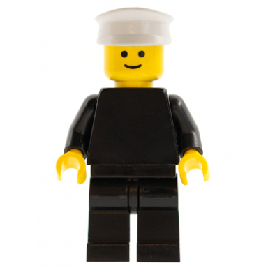plain black torso with black arms black legs white hat