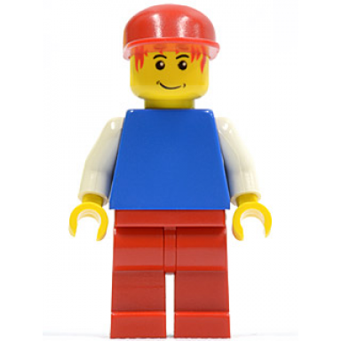 plain blue torso with white arms red legs red cap red hair