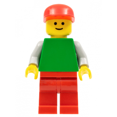 plain green torso with light gray arms red legs red cap