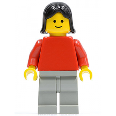 plain red torso with red arms light gray legs black female hair