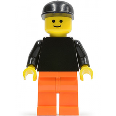 plain black torso with black arms orange legs black cap